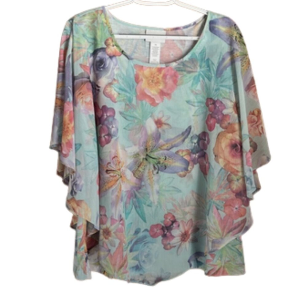 NWT size 18 Alfred Dunner Top Pastel Floral Silky Overlay